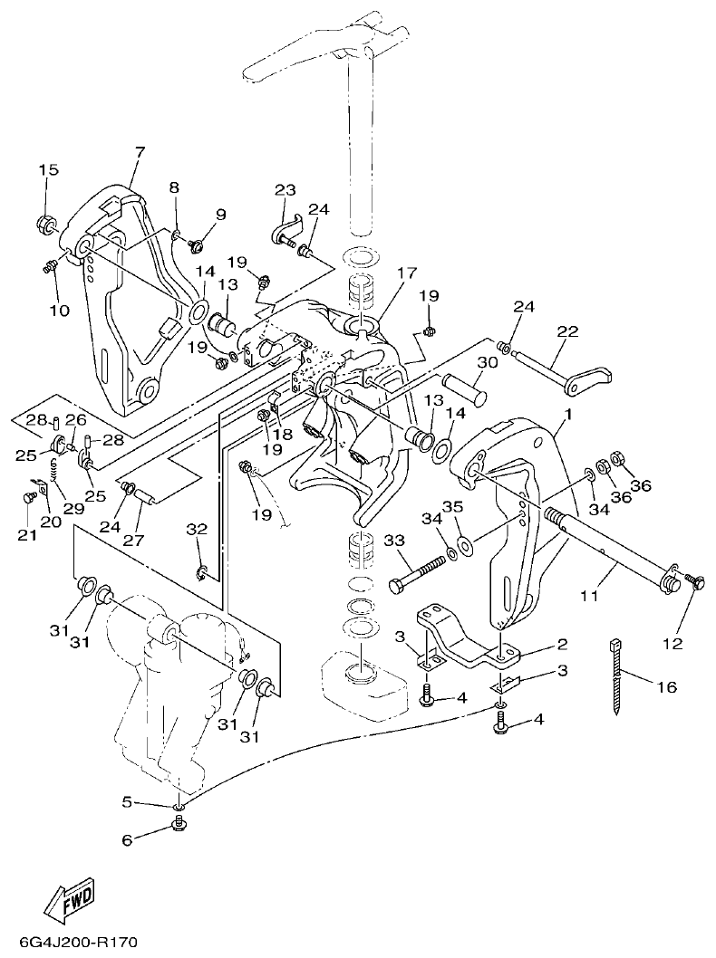 Yamaha 150AET, 200AET, L150AET, L200AET BRACKET 1 parts diagram